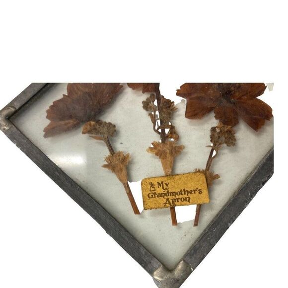 Vtg Handmade Pressed Flowers in Pewter Glass Frame Hanging SunCatcher 6” Square - Picture 5 of 5